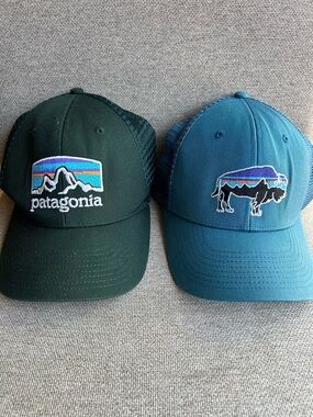 Patagonia Dark Green and Blue Mesh Trucker Hats